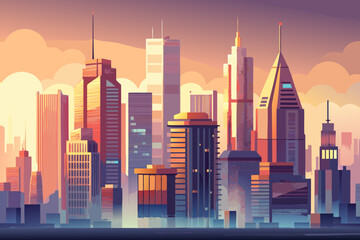 Obraz premium Chicago city skyline with skyscrapers and architecture at sunrise