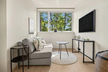 Modern luxury apartment interior in minimal scandinavian style, 3d rendering