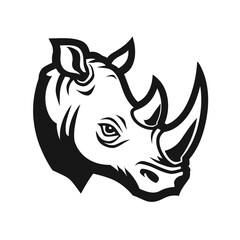 Bold Black and White Rhino Head Silhouette Design for Logos and Graphics