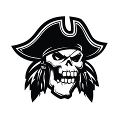 Grinning Pirate Skull with Hat Vector Illustration