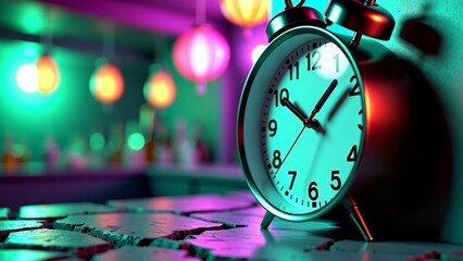 Alarm clock displaying time at party venue