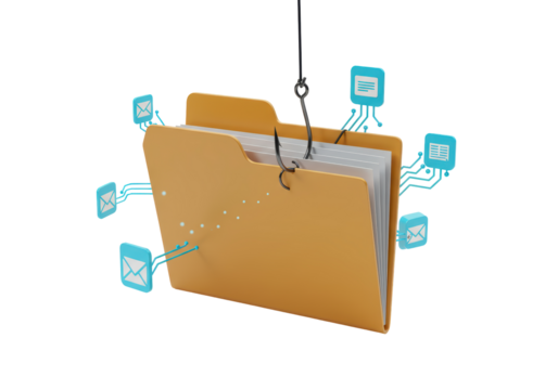 Isolated Folder with Phishing Hook and Email Icons