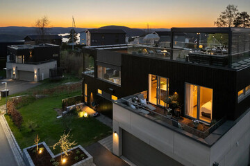 Modern luxury villa exterior in minimal scandinavian style, 3d render