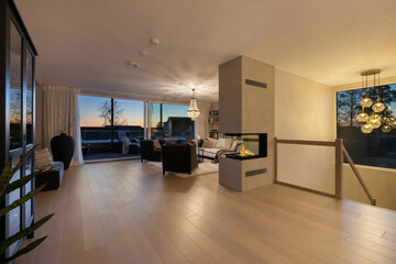 Modern luxury apartment interior in minimal scandinavian style, 3d rendering