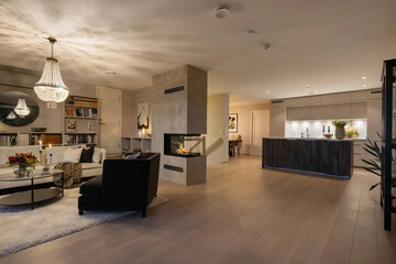Modern luxury apartment interior in minimal scandinavian style, 3d rendering
