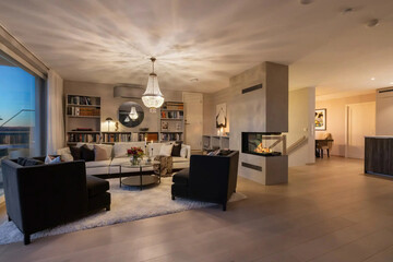 Modern luxury apartment interior in minimal scandinavian style, 3d rendering