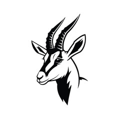Stylized Black and White Illustration of a Gazelle's Head
