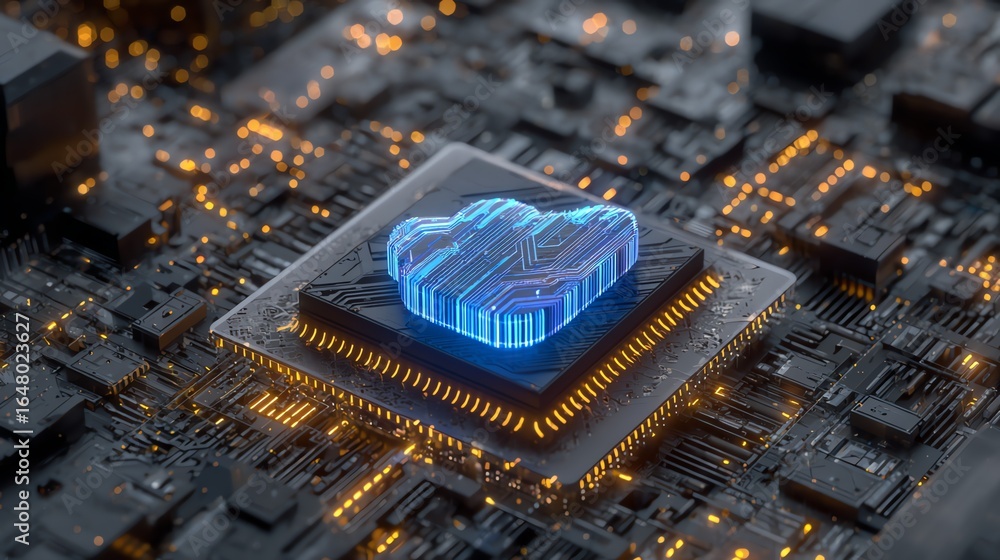 Poster a vibrant, digitally rendered cloud symbol is centered atop a complex network of circuit board compo