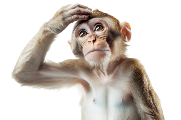 Curious monkey scratching its head, showing a puzzled expression.