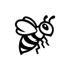 Stylized flying bee logo concept. A simple black insect mascot symbol for branding, isolated on a white background vector illustration.