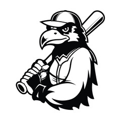 Eagle Mascot Baseball Player A Striking Black and White Illustration for Sports Enthusiasts
