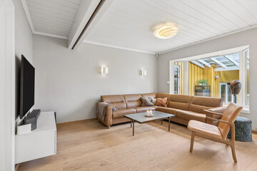 Modern luxury apartment interior in minimal scandinavian style, 3d rendering