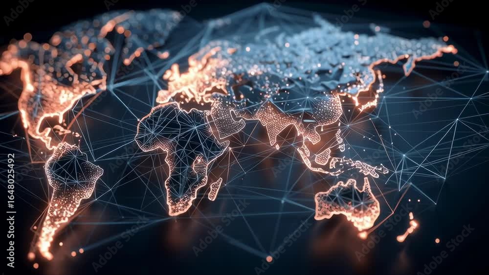 Poster a globe with a network of lines connecting it. the globe is lit up with a warm glow
