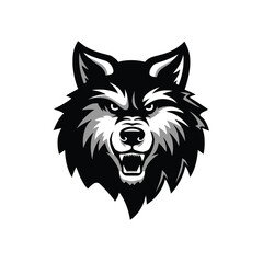 Obraz premium Intense Wolf Head Mascot Design Black and White Illustration for Logos and Graphics