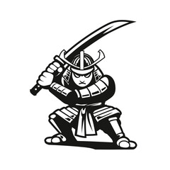 Obraz premium Samurai Warrior A Black and White Illustration