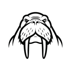Stylized Black and White Walrus Head Logo Design Featuring Prominent Tusks and Whiskers