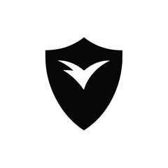 Black Shield Emblem with a Stylized Check Mark or Wing Design