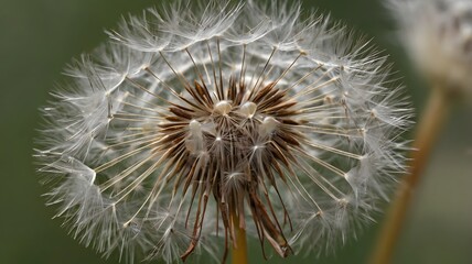 Fototapeta premium Macro Close-Up of Dandelion Seed Head with Fine Detail and Soft Background