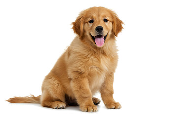 Fototapeta premium A beautiful golden retriever puppy sitting on a white background
