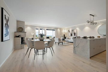 modern luxury dining room interior, 3d render
