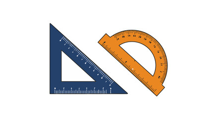 Vector illustration of a drawing a protractor, and a triangle, essential geometry measurement tools for school education