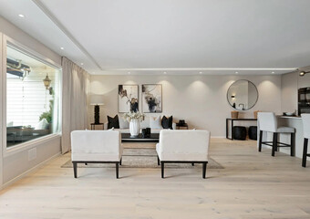 Modern luxury apartment interior in minimal scandinavian style, 3d rendering