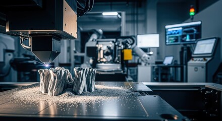 Industrial additivemanufacturing cell producing complex titanium bone implants using selective laser melting technology in a controlled environment.