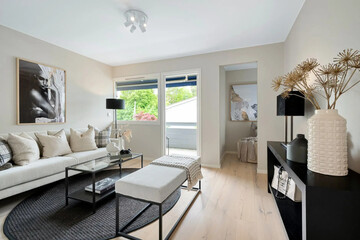 Modern luxury apartment interior in minimal scandinavian style, 3d rendering