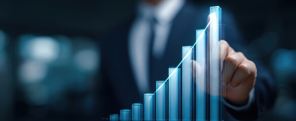 The Bar Graph Showing Business Growth and Digital Financial Success with Touch Interaction