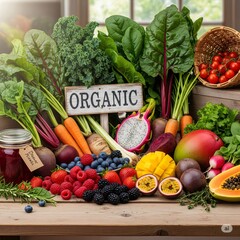 Organic produce displaying variety of fresh fruits and vegetables