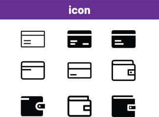 Black and white credit card and wallet icons money