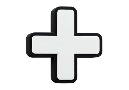 Isolated Black and White Plus Sign