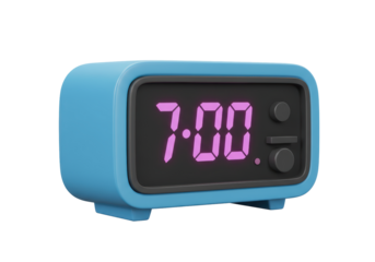 Isolated Digital Alarm Clock Displaying 7 AM