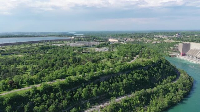 Aerial view of the sir adam beck hydroelectric generating station in niagara falls