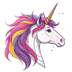 A whimsical, hand-drawn unicorn head for a children's brand.