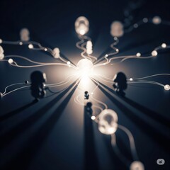 Network nodes connecting to central hub, exchanging data and information