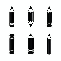 six unique black silhouette crayons, each in different design and pos