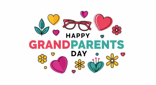 Celebrate a happy grandparents day with hearts and flowers, a loving gift for grandma and grandpa - Powered by Adobe