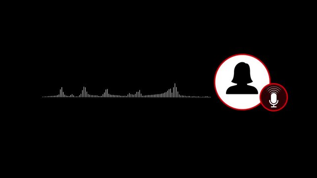 audio message animation with woman avatar in chat interface,chat app voice note from female user,female voice message animation on black background.
