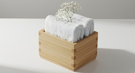 White towels in wooden box