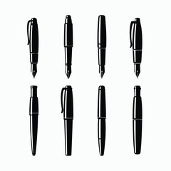 Fototapeta premium six unique black silhouette fountain pens, each in different design and pose
