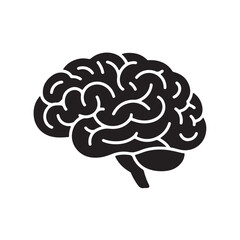 Black brain silhouette icon with white gyri and sulci vector