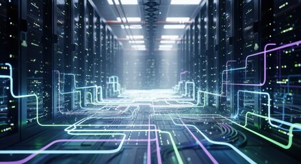 A dramatic cinematic illustration of a mysterious labyrinthine network within a futuristic data center symbolizing the complexity and intrigue of modern cloudnative infrastructure