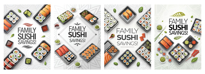 Vibrant sushi assortment showcasing various rolls and sashimi; perfect for families looking for savings.