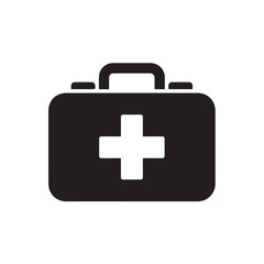 Obraz premium Black first aid kit icon with white cross medical health