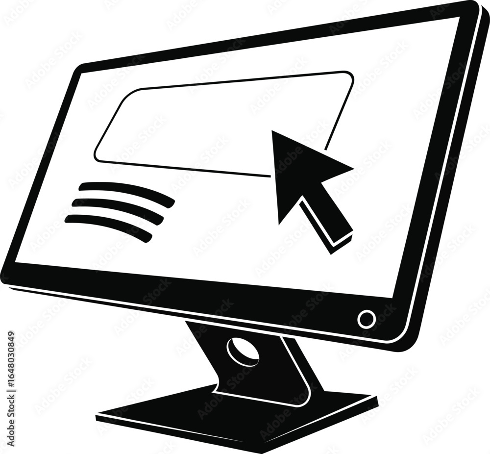 Fototapete vector art of computer screen with cursor clicking on a blank web page, isolated on white background
