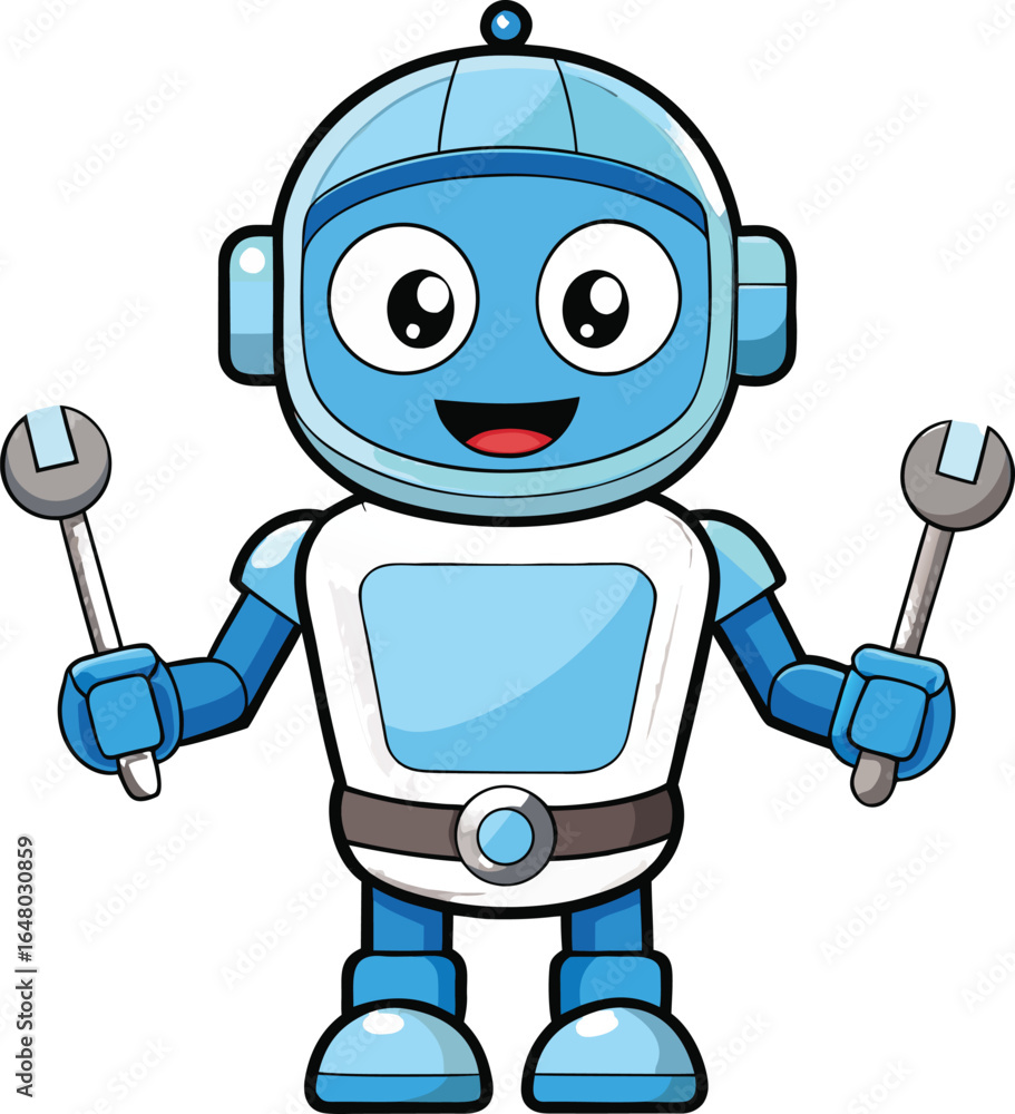 Aufkleber a cheerful friendly cartoon robot character design with a rounded body and expressive features perfe
