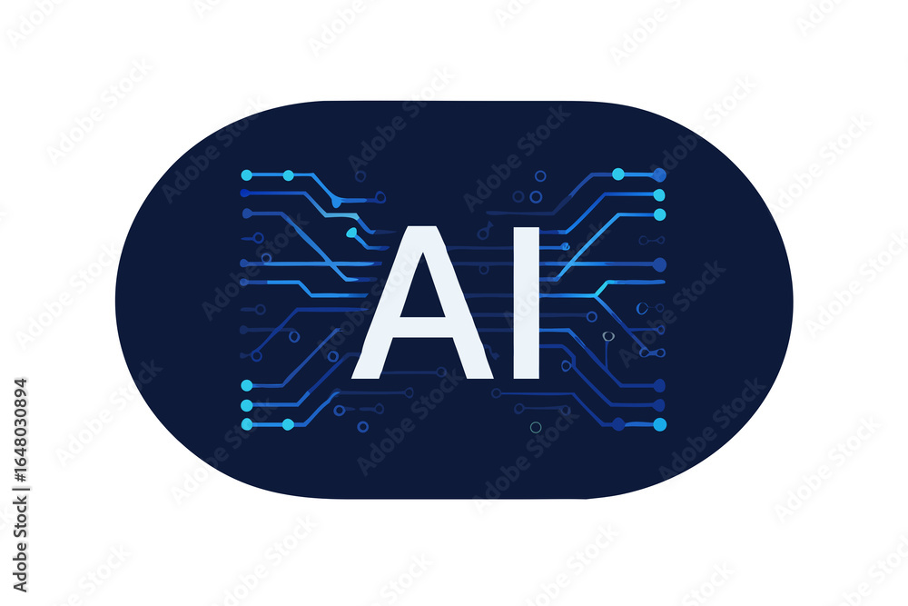 Poster artificial intelligence concept with glowing circuitry and the letters ai