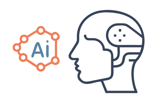 Artificial intelligence concept with glowing ai symbol and human head outline - Powered by Adobe