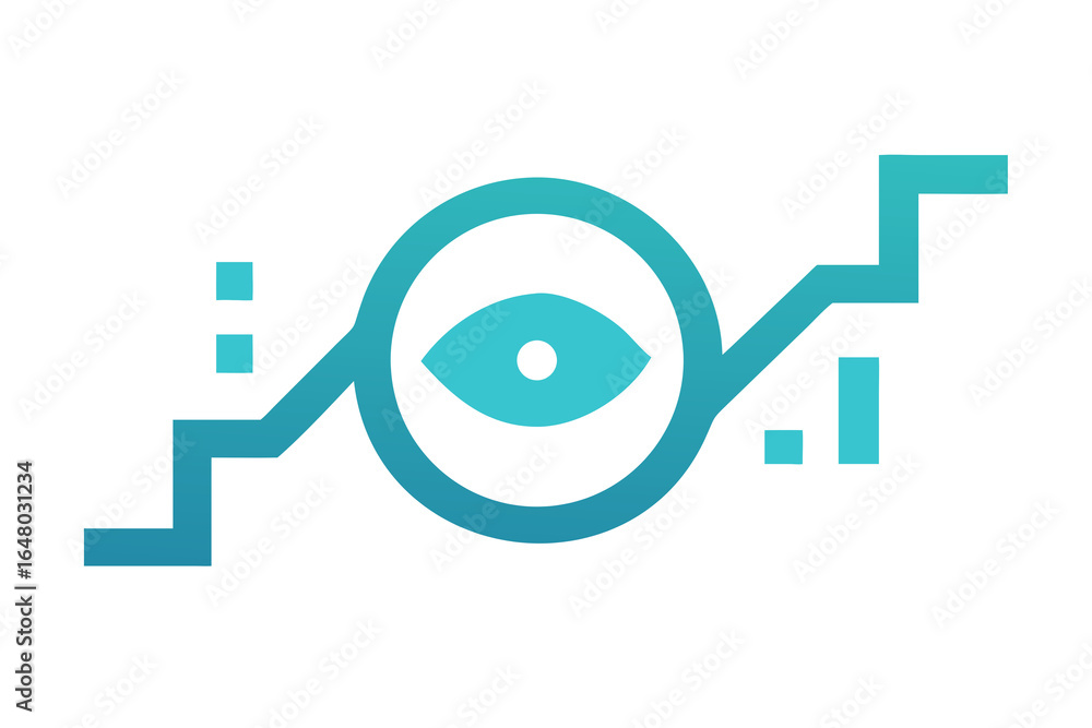 Poster futuristic digital eye symbol with abstract geometric circuit lines and glowing blue gradient on bla